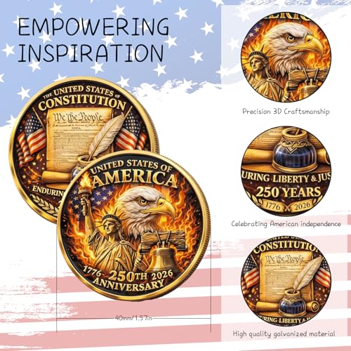 2026 JINLUMAKE 250th Anniversary USA Commemorative Challenge Token – Collectible Coin for Patriots