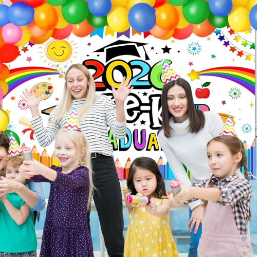 2026 Preschool Graduation Party Decor Kit - Backdrop, 180 Balloons, Banner & More for Pre-K Graduation