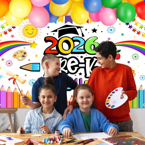 2026 Preschool Graduation Party Decor Kit - Backdrop, 180 Balloons, Banner & More for Pre-K Graduation