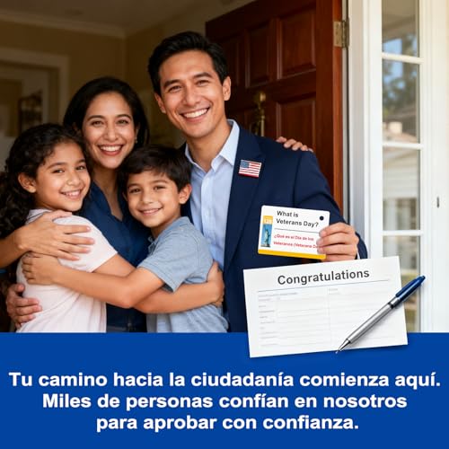 2026 US Citizenship Flash Cards: 128 USCIS Questions & Answers, English-Spanish Bilingual Set with Metal Ring