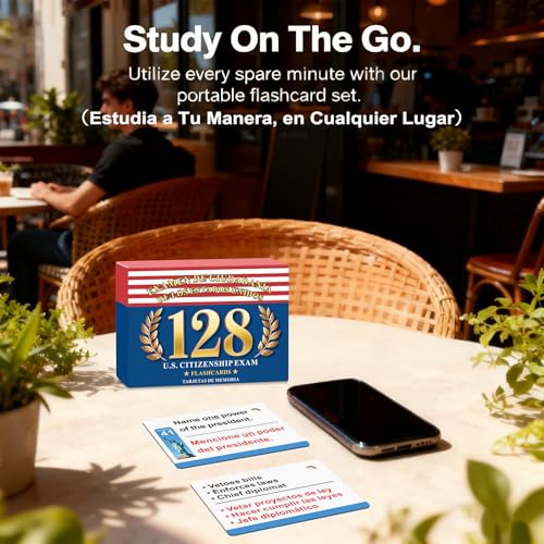 2026 US Citizenship Flash Cards: 128 USCIS Questions & Answers, English-Spanish Bilingual Set with Metal Ring