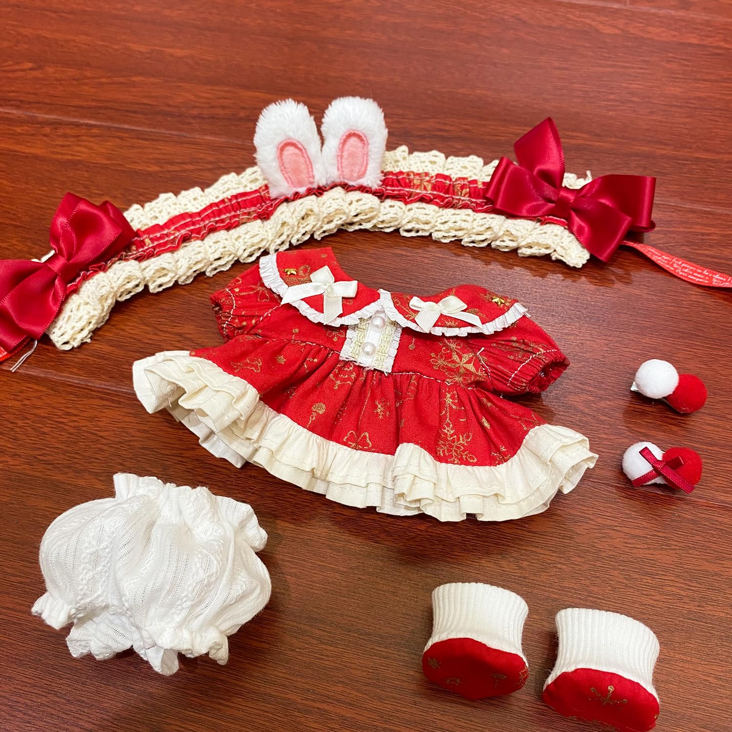 20cm Plush Doll Clothing Set Red - Soft Fabric Costume for 8-Inch Anime Stuffed Toys by S OUJCEN