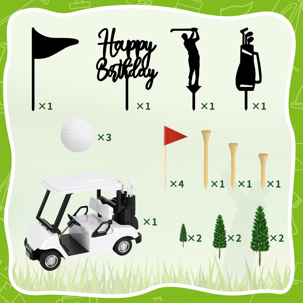 21-Piece Golf Cake Decorations Set with Cart, Flags, Trees - Hxezoc Golf Birthday Cake Toppers