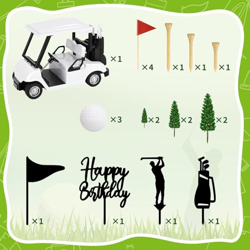 21-Piece Golf Cake Toppers Set with Mini Cart, Balls, Trees & Flags for Sports Birthday Party Decor