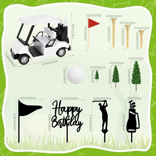 21-Piece Golf Cake Toppers Set with Mini Cart, Balls, Trees & Flags for Sports Birthday Party Decor