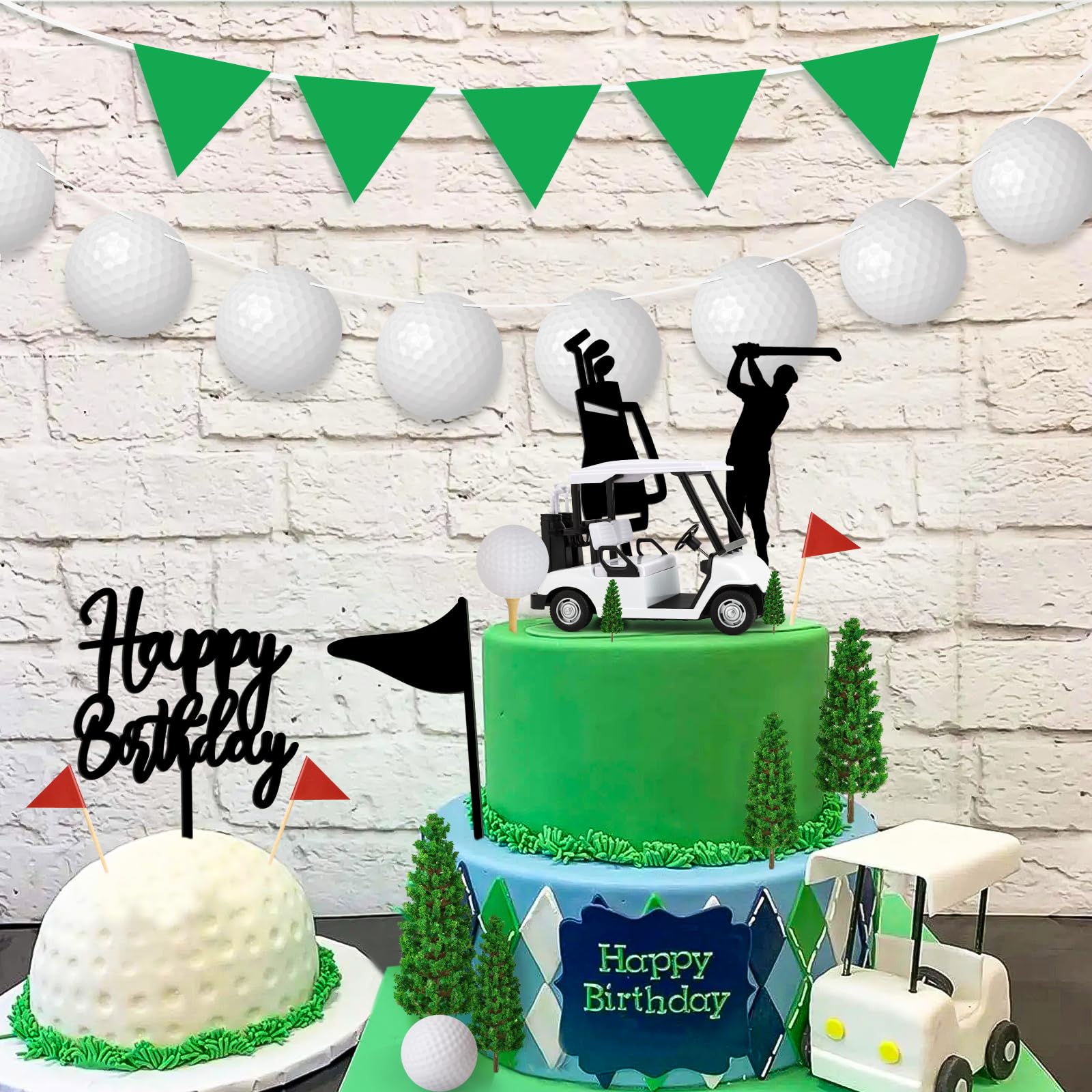 21-Piece Golf Cake Toppers Set with Mini Cart, Balls, Trees & Flags for Sports Birthday Party Decor