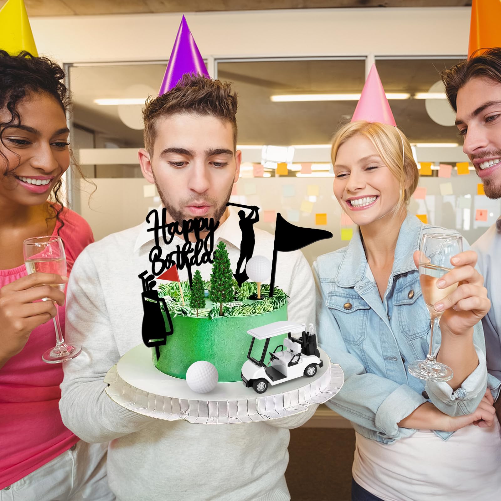 21-Piece Golf Cake Toppers Set with Mini Cart, Balls, Trees & Flags for Sports Birthday Party Decor