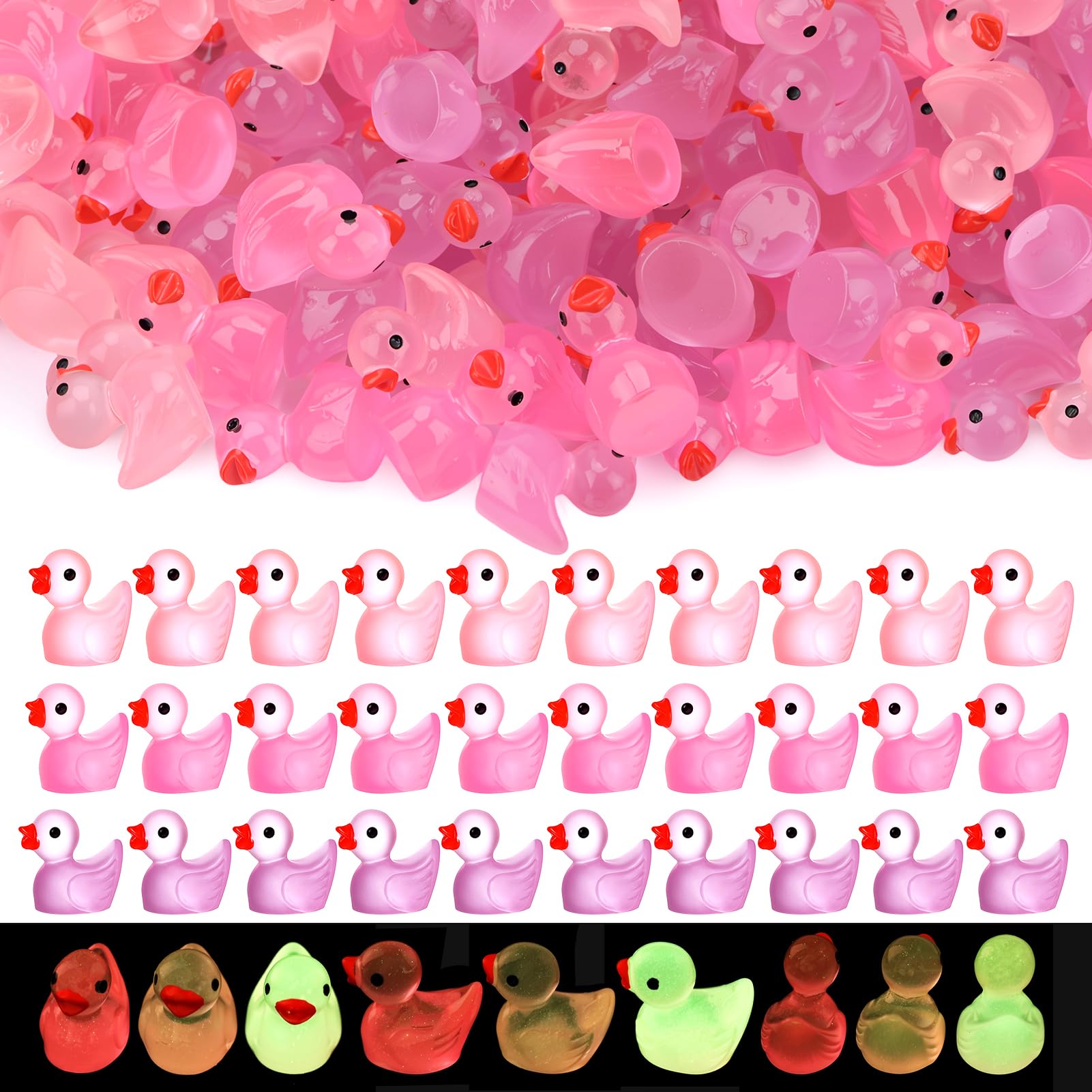 210 Mini Resin Ducks in Pink, Red & Purple – Tiny Duck Figurines for DIY Crafts, Dollhouse Decor & Valentine's Day Gifts