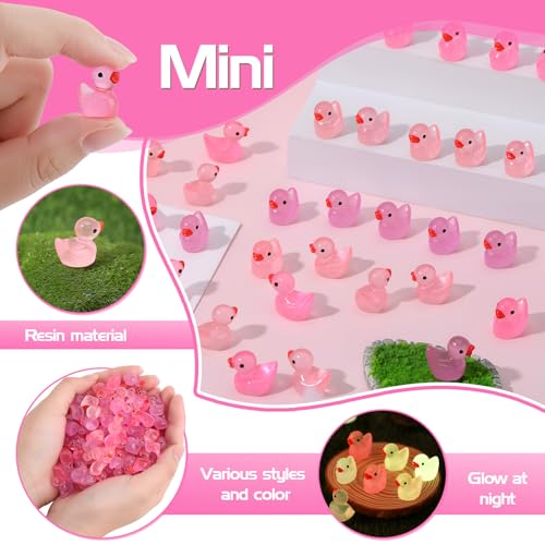 210 Mini Resin Ducks in Pink, Red & Purple – Tiny Duck Figurines for DIY Crafts, Dollhouse Decor & Valentine's Day Gifts