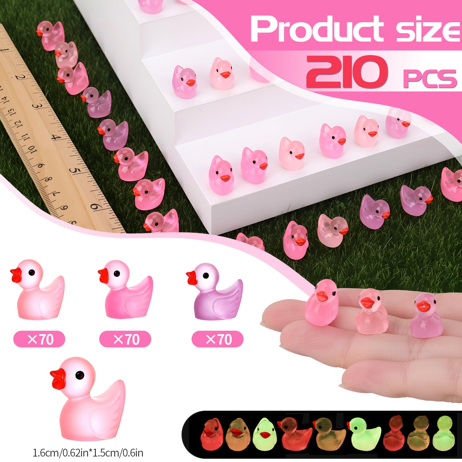 210 Mini Resin Ducks in Pink, Red & Purple – Tiny Duck Figurines for DIY Crafts, Dollhouse Decor & Valentine's Day Gifts