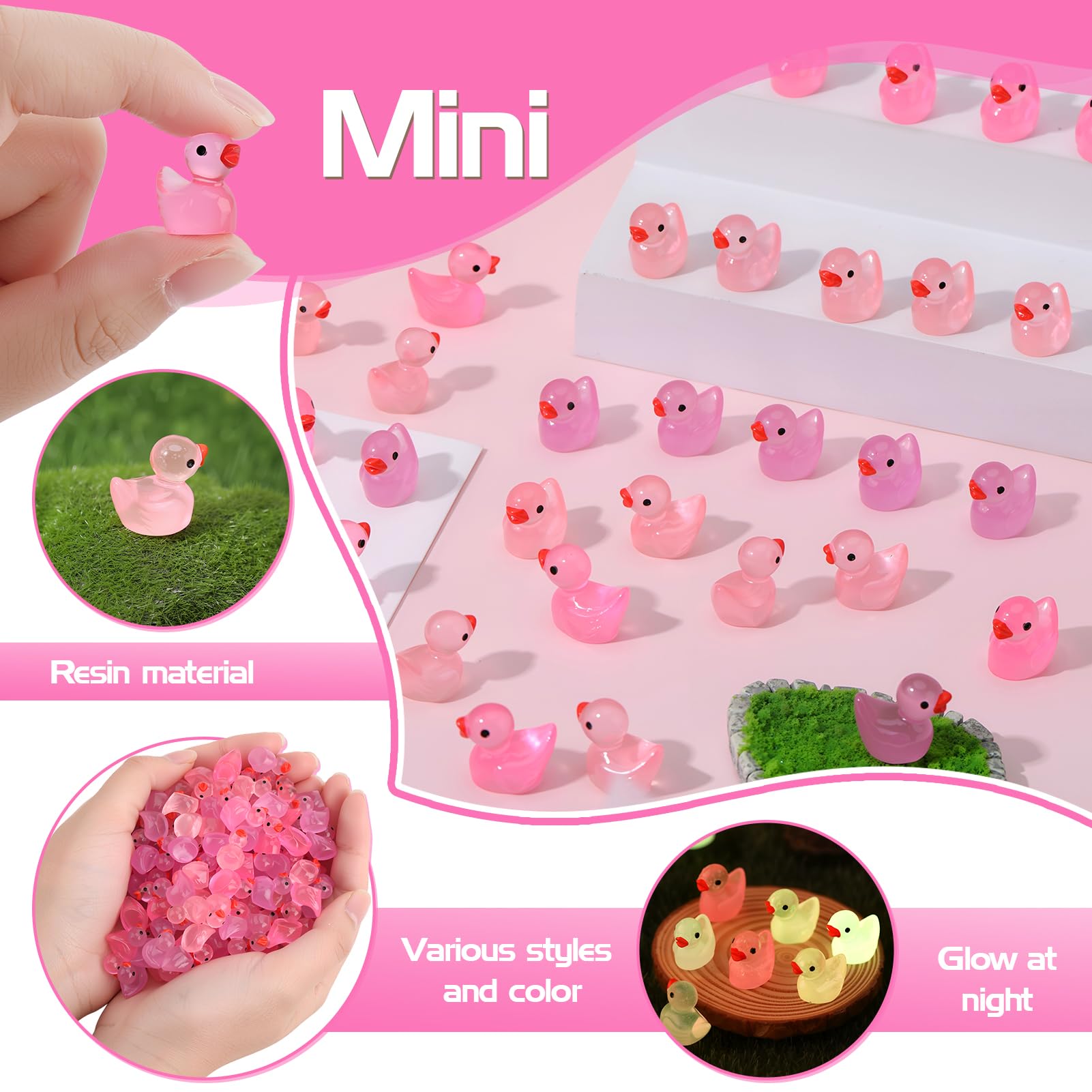 210 Mini Resin Ducks in Pink, Red & Purple – Tiny Duck Figurines for DIY Crafts, Dollhouse Decor & Valentine's Day Gifts