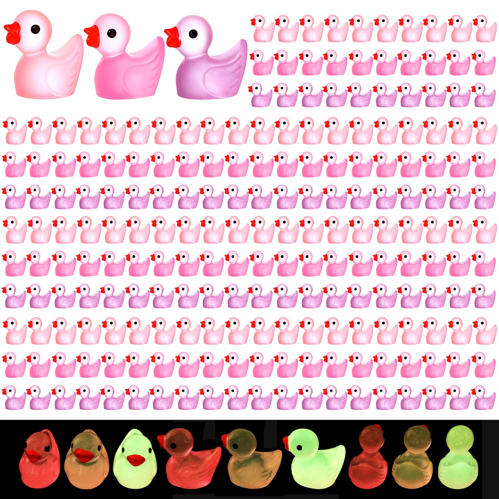 210 Mini Resin Ducks in Pink, Red & Purple – Tiny Duck Figurines for DIY Crafts, Dollhouse Decor & Valentine's Day Gifts
