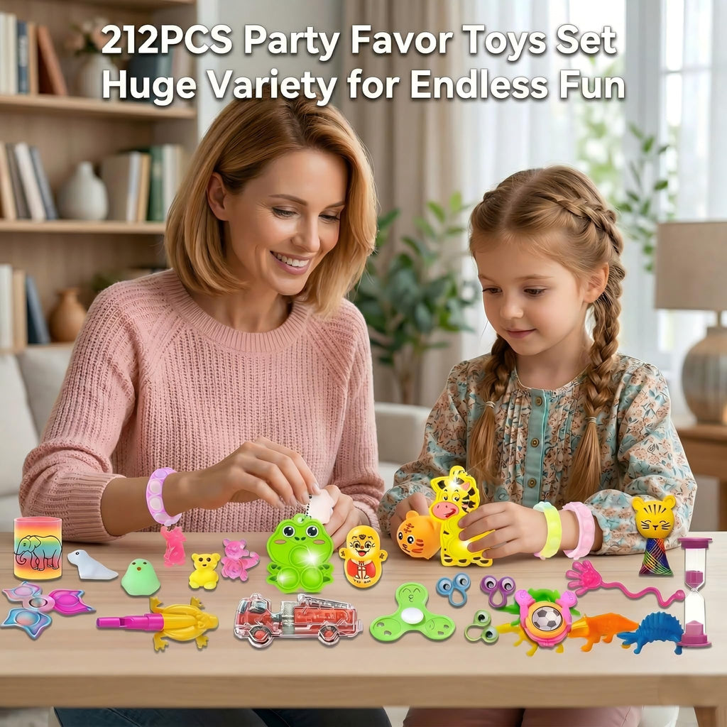 212-Piece Assorted Party Favors Toy Set for Kids - Bulk Prize Box for Events, Classrooms, and Birthdays