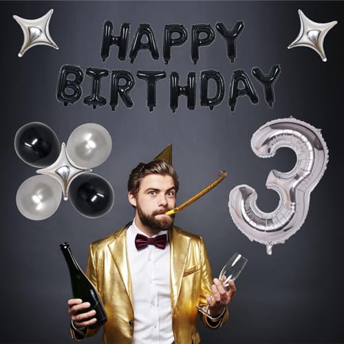 21st Birthday Decorations Kit – Black & Silver Foil Balloons, Banner and Confetti for Men & Women