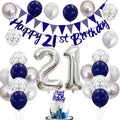 21st Birthday Decorations Set – Blue & Silver Banner, Balloons, Cake Topper for Him or Her