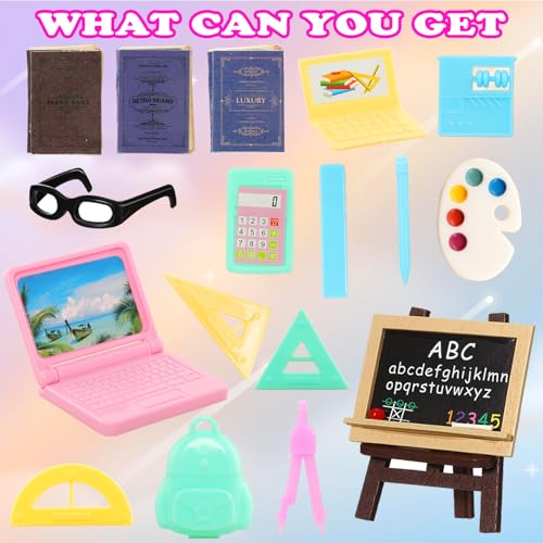 22-Piece 6-Inch Doll School Set with Clothes, Computer, and 15 Study Accessories by ENOCHT