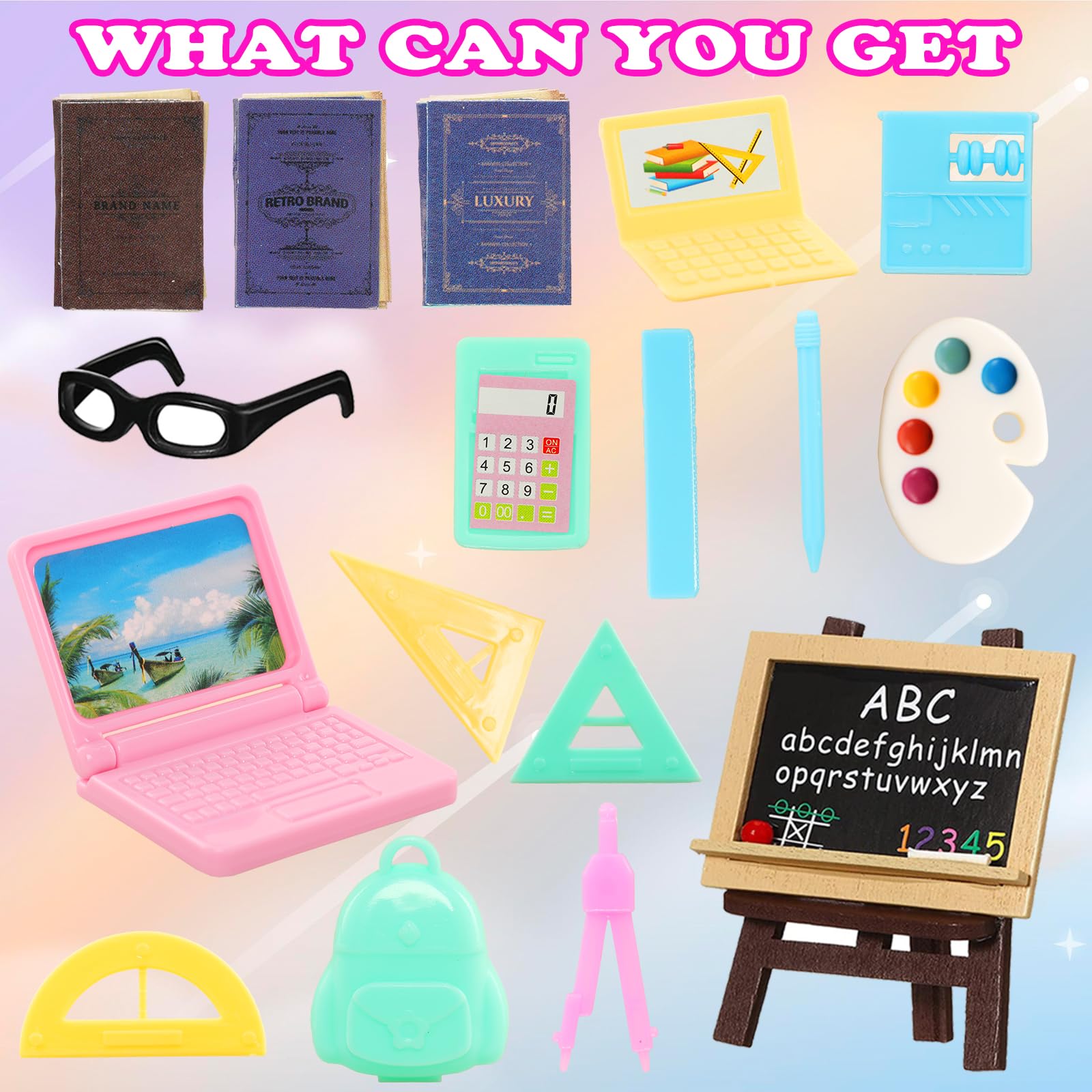 22-Piece 6-Inch Doll School Set with Clothes, Computer, and 15 Study Accessories by ENOCHT