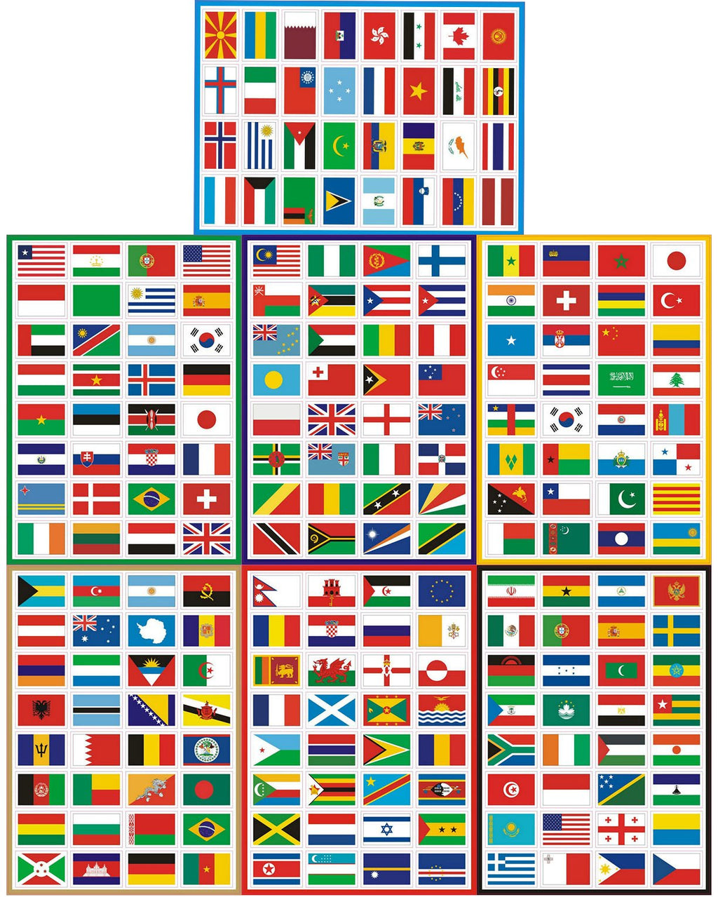 224 Country Flag Stickers - Waterproof PVC, Pre-Cut, 7 Sheets, Travel Decor