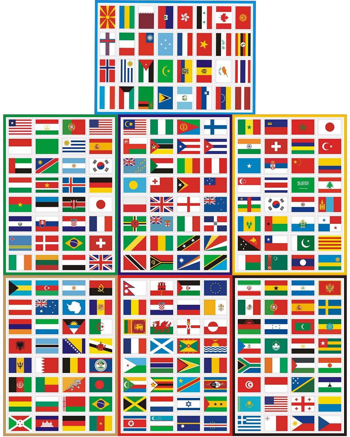 224 Country Flag Stickers - Waterproof PVC, Pre-Cut, 7 Sheets, Travel Decor