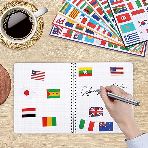 224 Country Flag Stickers - Waterproof PVC, Pre-Cut, 7 Sheets, Travel Decor