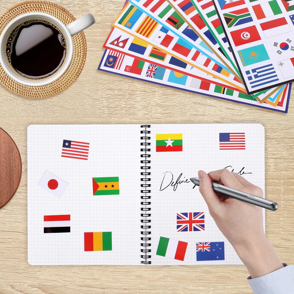 224 Country Flag Stickers - Waterproof PVC, Pre-Cut, 7 Sheets, Travel Decor