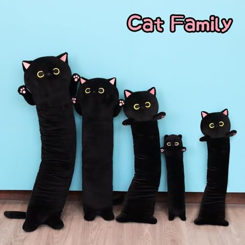 22.5-Inch Long Black Cat Plush Pillow - Super Soft Stuffed Animal for Hugging, Gift for Kids & Adults