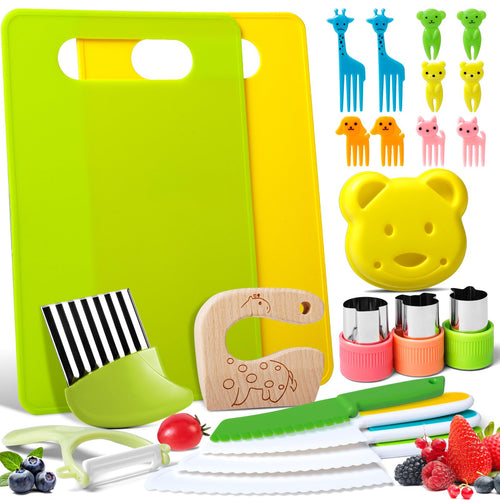 23-Piece Kids Cooking Set – Safe Kitchen Knives, Cutting Board, Peeler & Sandwich Cutters for Toddlers