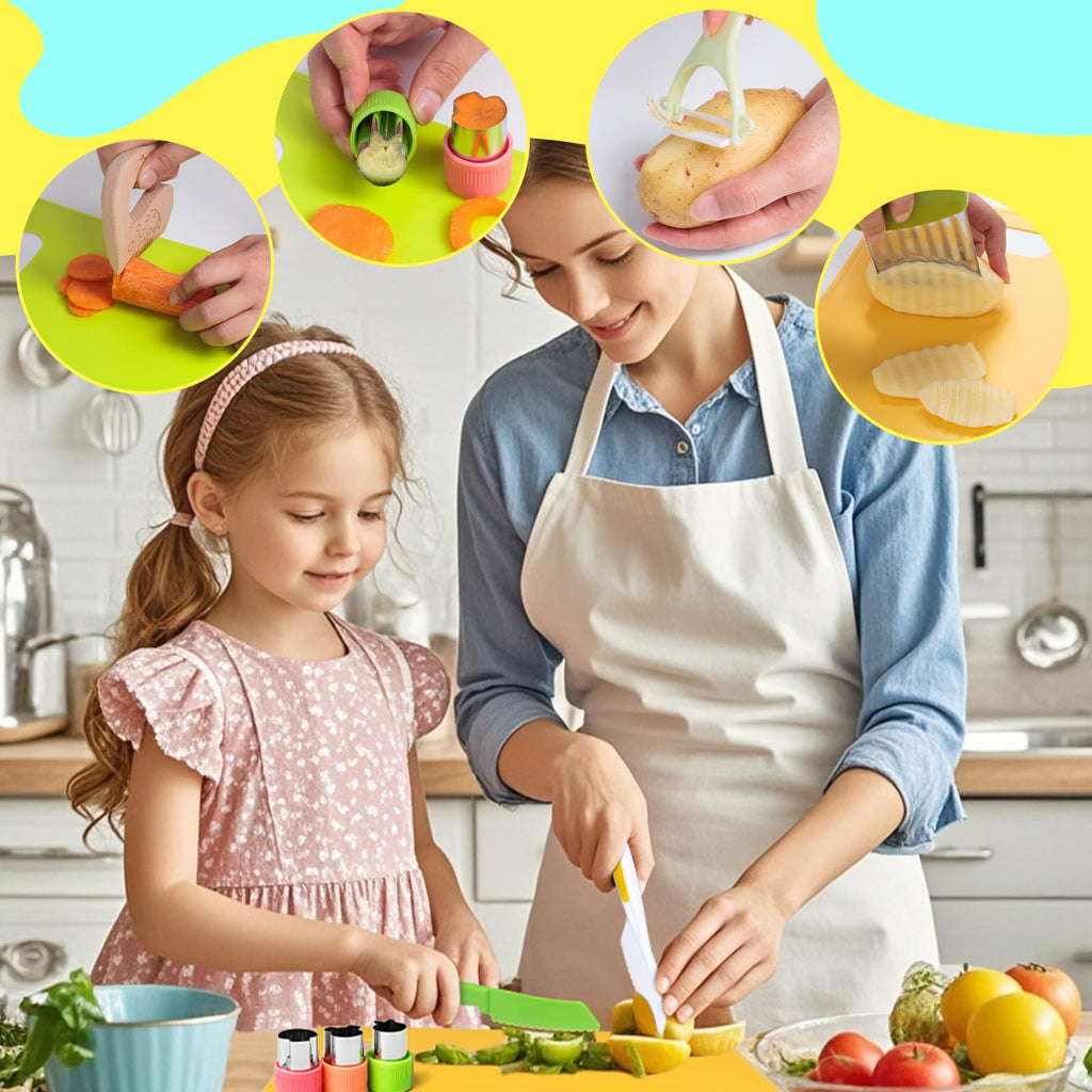 23-Piece Kids Cooking Set – Safe Kitchen Knives, Cutting Board, Peeler & Sandwich Cutters for Toddlers