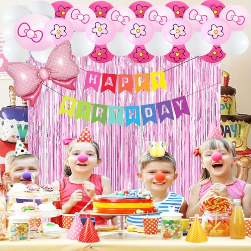 23-Piece Pink Cat Theme Party Decorations Set - Tinsel Foil Fringe Curtains, Balloons & More by OPQKC