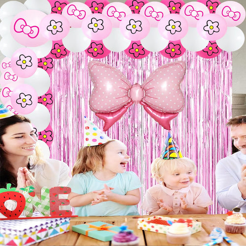 23-Piece Pink Cat Theme Party Decorations Set - Tinsel Foil Fringe Curtains, Balloons & More by OPQKC
