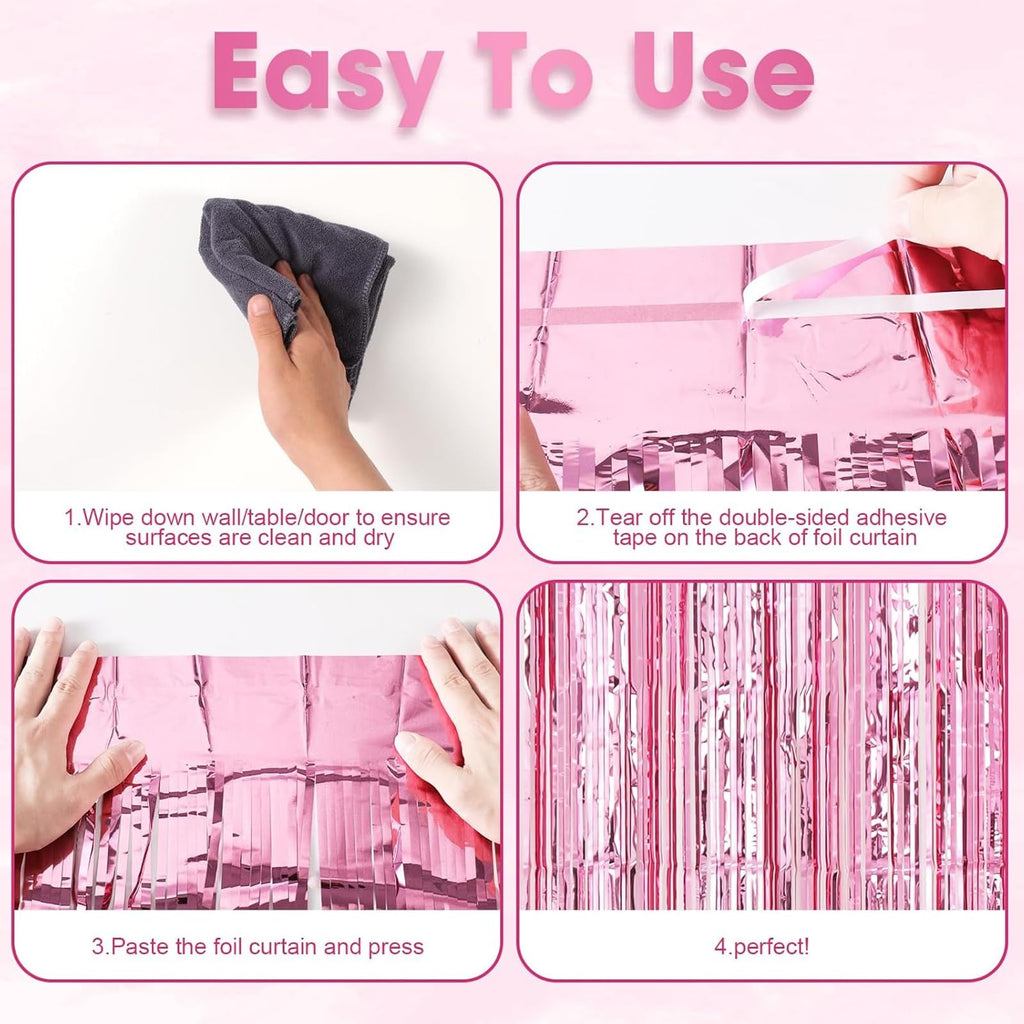 23-Piece Pink Cat Theme Party Decorations Set - Tinsel Foil Fringe Curtains, Balloons & More by OPQKC