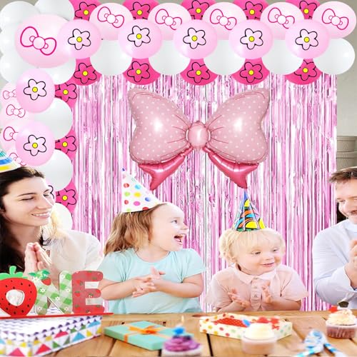 23-Piece Pink Cat Theme Party Decorations Set - Tinsel Foil Fringe Curtains, Balloons & More by OPQKC