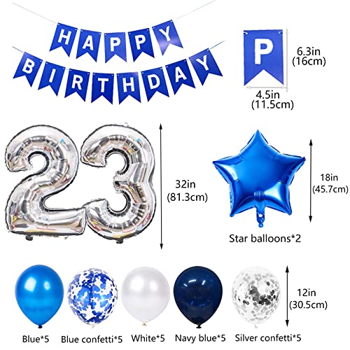 23rd Birthday Decoration Set Blue Silver - 31 Piece Balloon & Banner Kit for Him