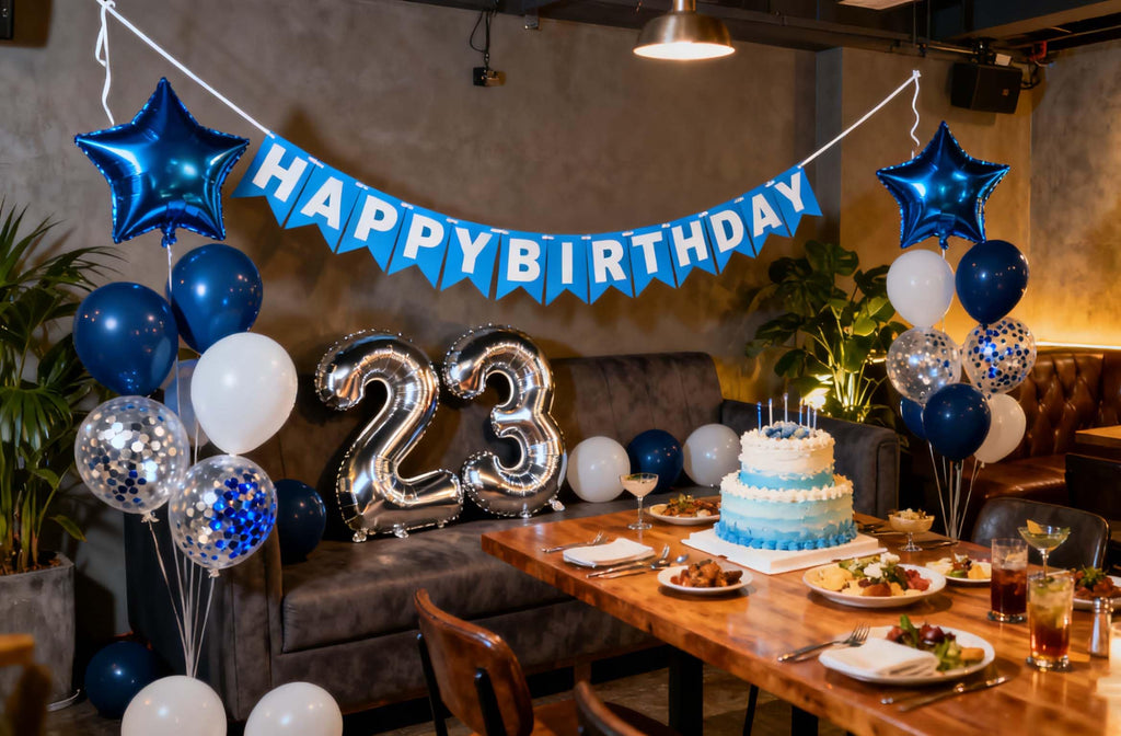 23rd Birthday Decoration Set Blue Silver - 31 Piece Balloon & Banner Kit for Him