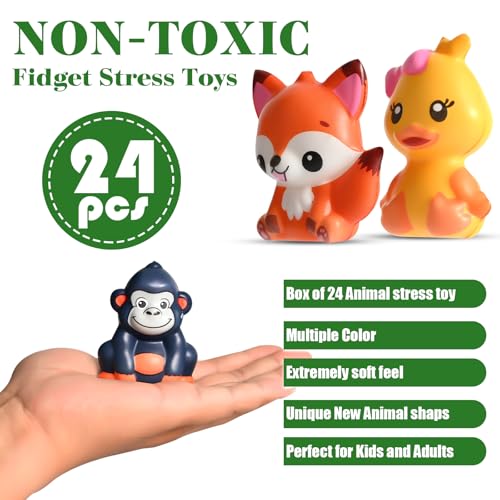 24 Animal Squishy Toys for Kids Party Favors – 24-Pack Safari Wild Animal Squishies for Goodie Bags, Pinata Fillers, Classroom Prizes, Stocking Stuffers