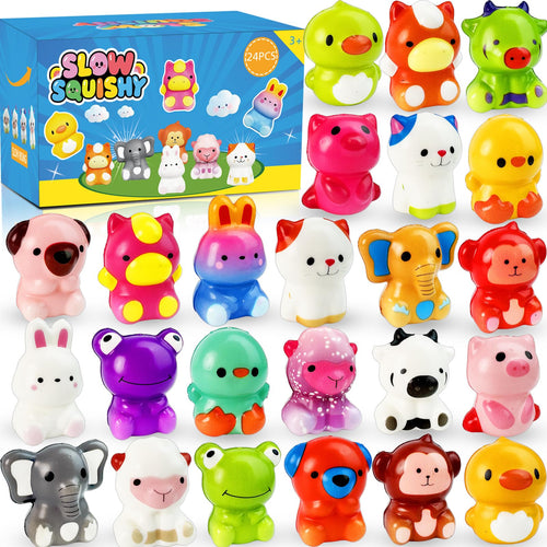 24 Animal Squishy Toys – Slow Rising PU Foam Stress Fidgets for Kids Party Favors