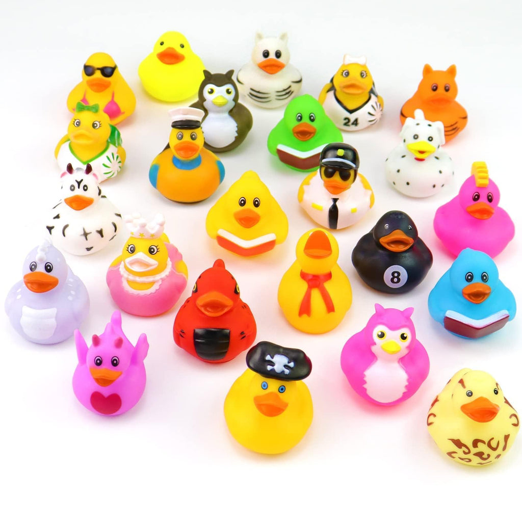 24 Assorted Rubber Ducks – 2.75 Inch Bulk Bath Toys for Kids, Party Favors, and Classroom Prizes