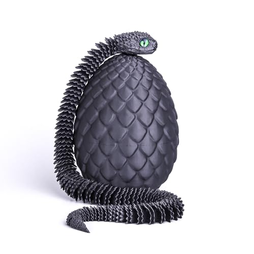 24-Inch 3D Printed Snake Fidget Toy with Dragon Egg – Stress Relief Desk Decor (Black)