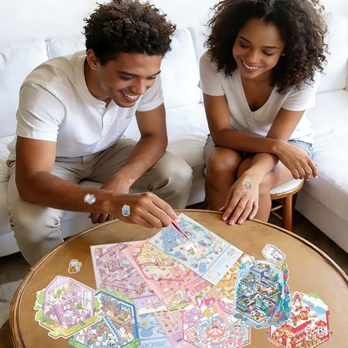 24 Kawaii 3D Sticker Scenes for Adults – DIY Sticker Therapy Set with Background Boards and Tweezer