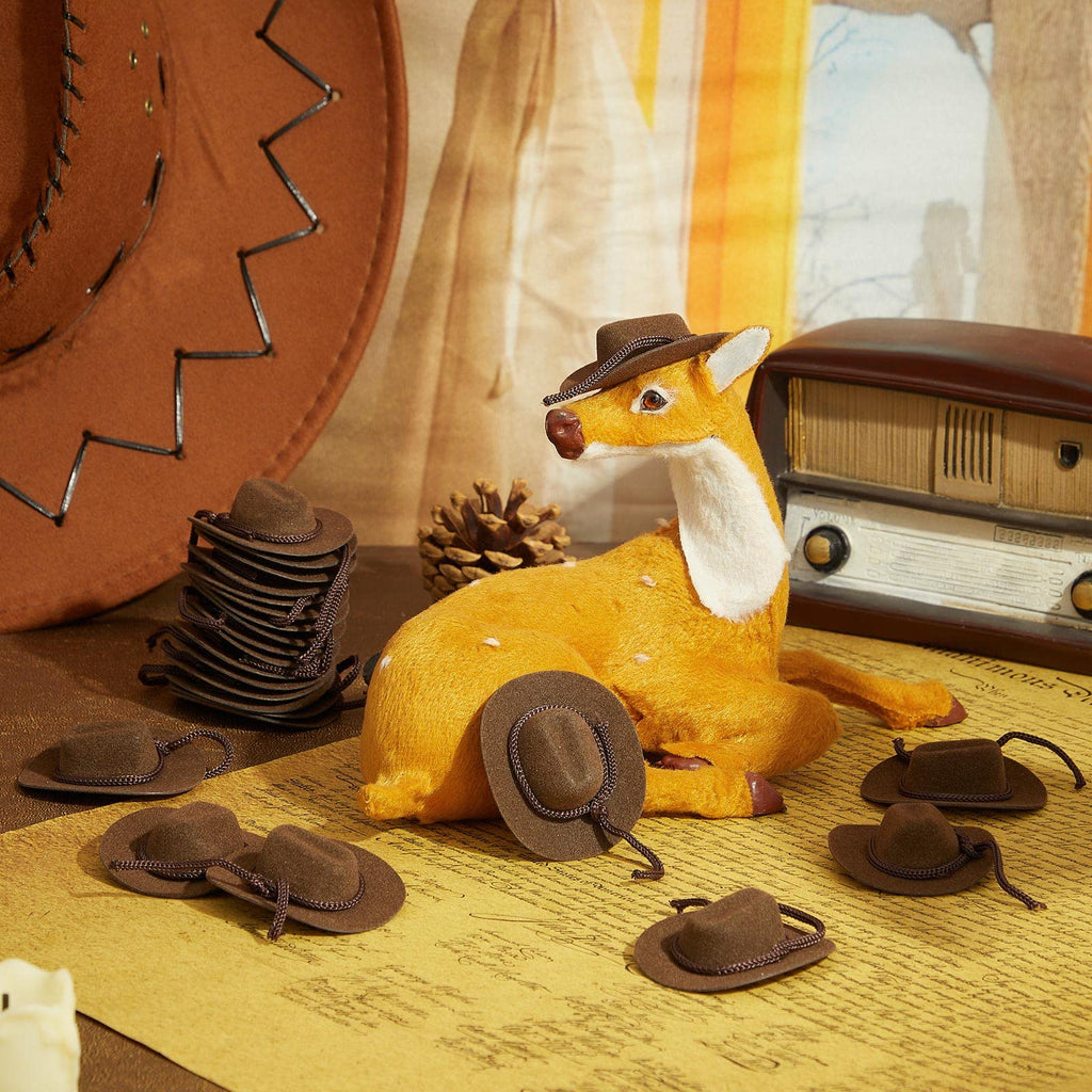 24 Mini Cowboy Hats for Dolls and Crafts – Brown Flocking Hats by Hercicy