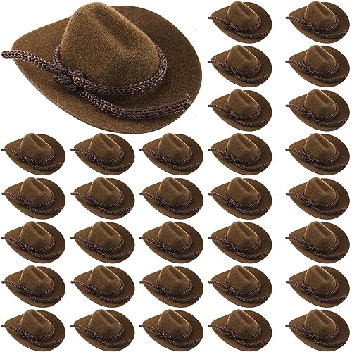 24 Mini Cowboy Hats for Dolls and Crafts – Brown Flocking Hats by Hercicy