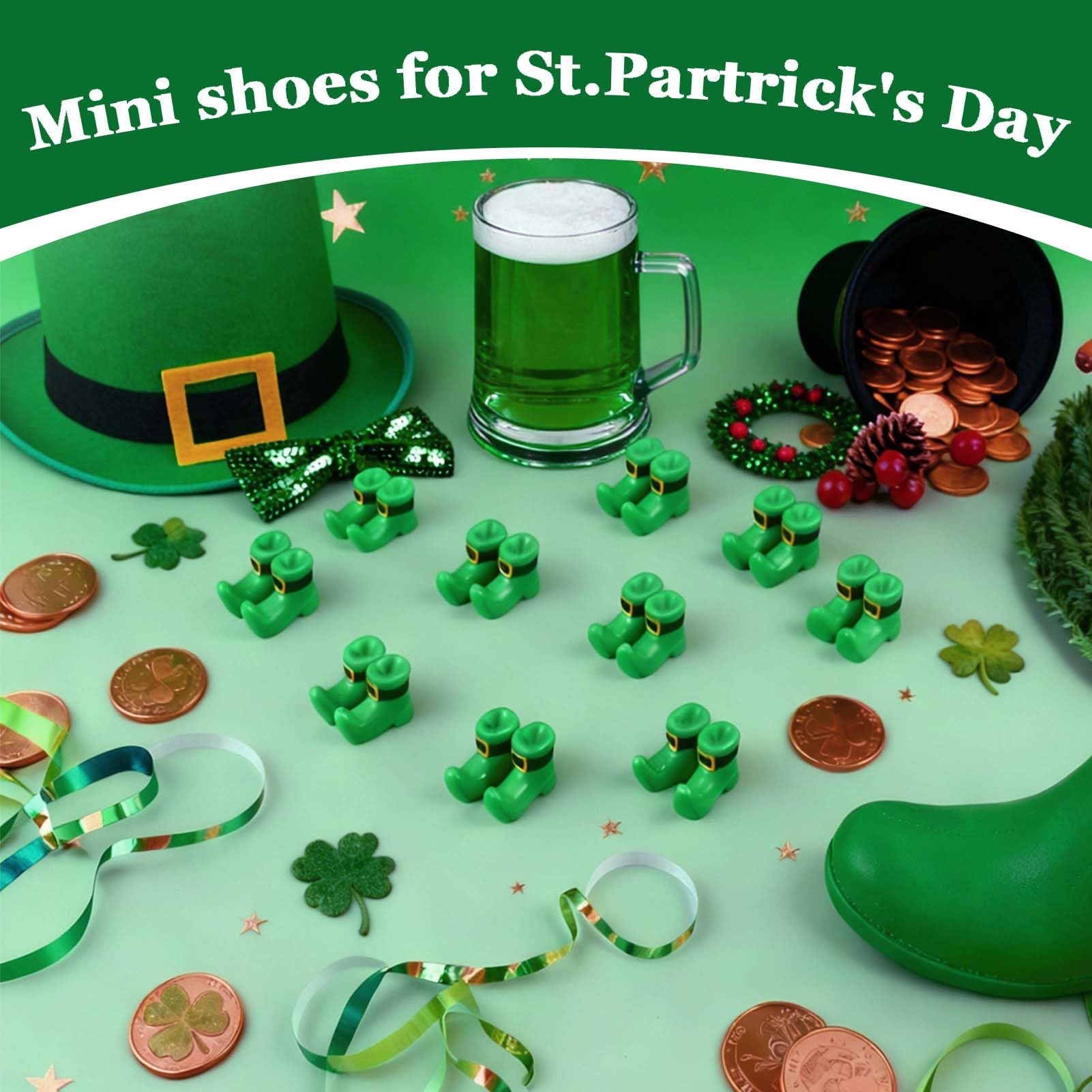 24 Mini Leprechaun Shoe Figurines – 12 Pairs of Resin St. Patrick's Day Boots for Crafts and Decor