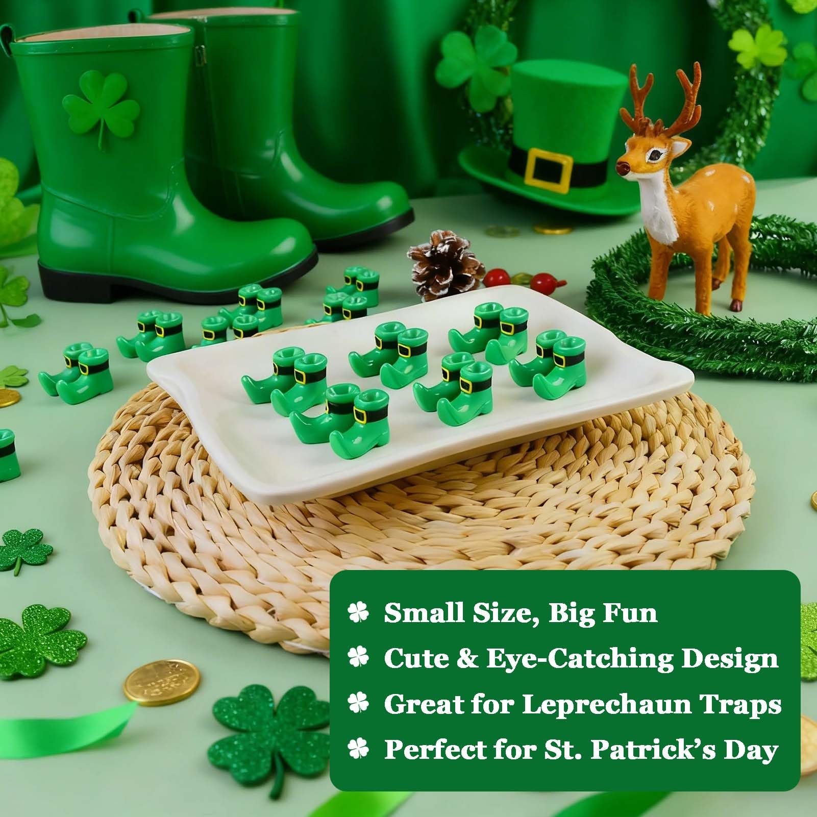 24 Mini Leprechaun Shoe Figurines – 12 Pairs of Resin St. Patrick's Day Boots for Crafts and Decor