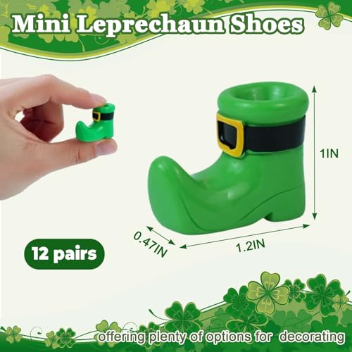 24 Mini Leprechaun Shoe Figurines – 12 Pairs of Resin St. Patrick's Day Boots for Crafts and Decor