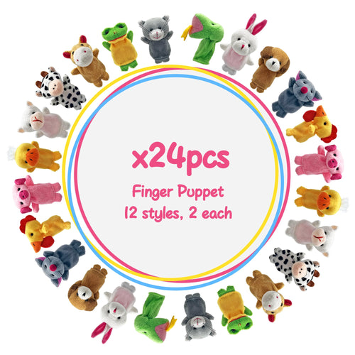 24 Mini Stuffed Animal Finger Puppets – Soft Plush Storytelling Props for Kids, Classroom, & Party Favors