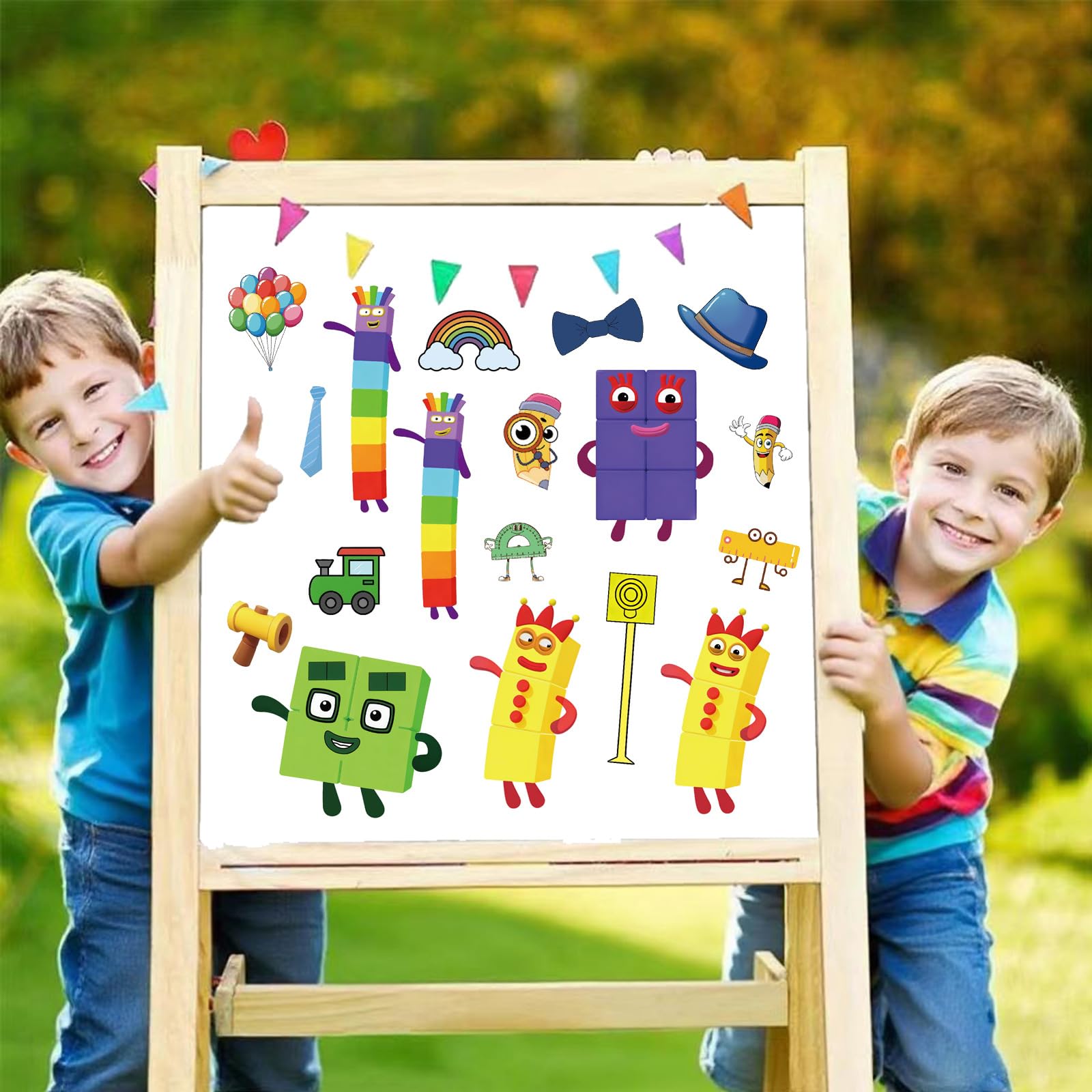 24 Number Blocks Make-a-Face Stickers – 8 Designs, Waterproof Vinyl, DIY Fun for Kids