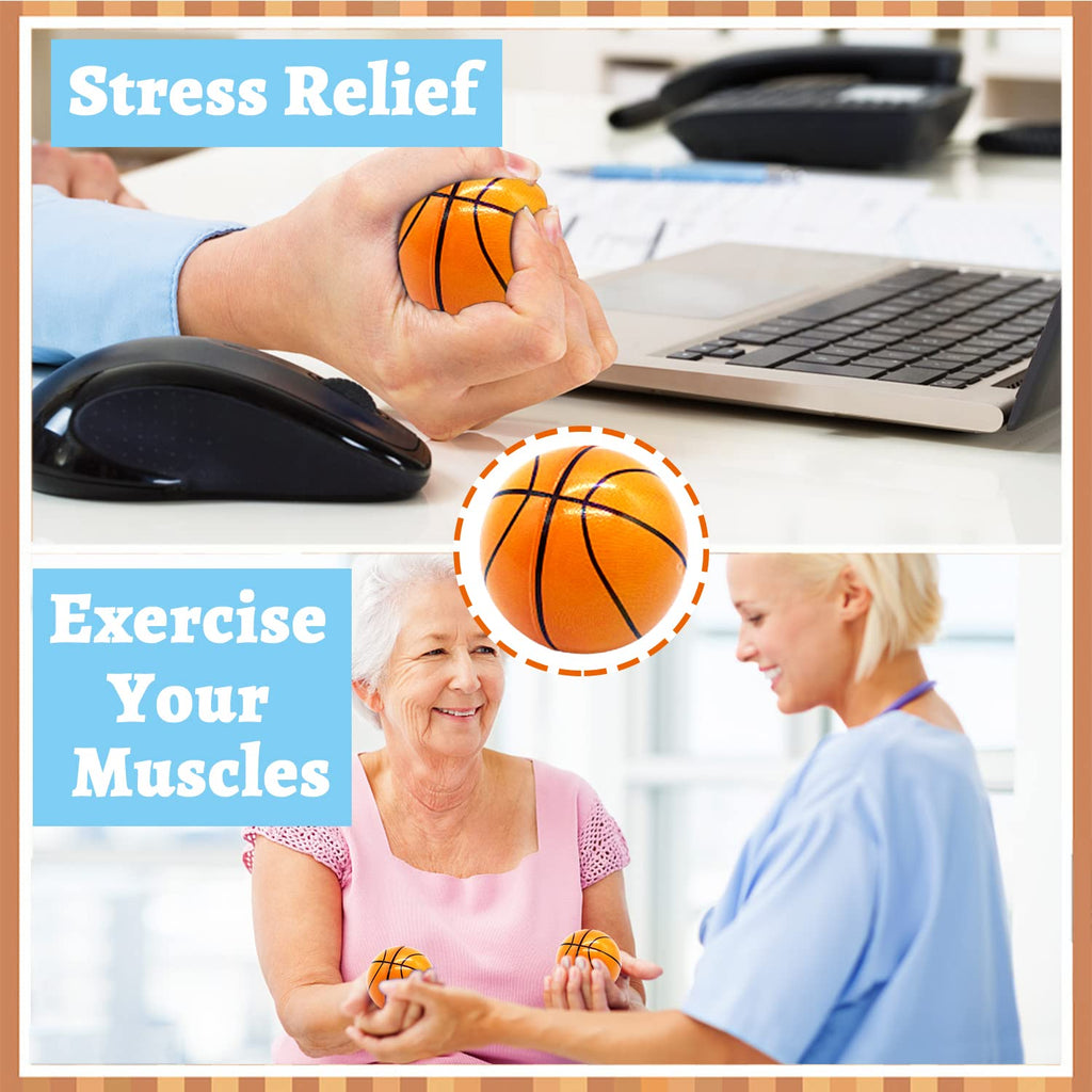 24 Pack 2.5 Inch Basketball Stress Balls – Mini Foam Squeeze Sports Balls for Party Favors, School Rewards, and Stress Relief
