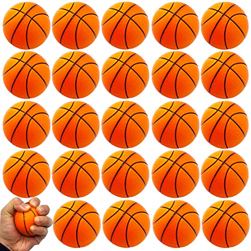 24 Pack 2.5 Inch Basketball Stress Balls – Mini Foam Squeeze Sports Balls for Party Favors, School Rewards, and Stress Relief