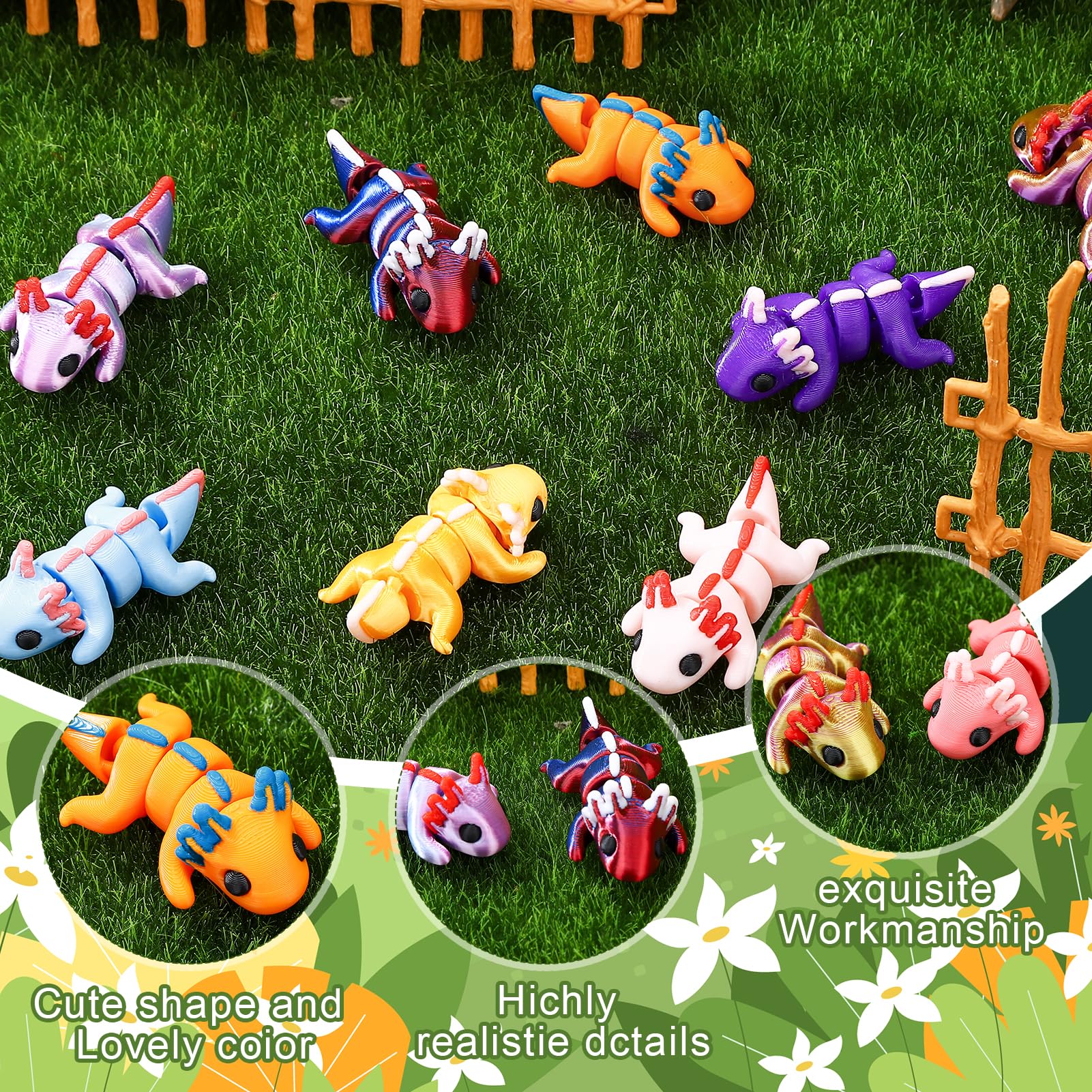 24-Pack 3D Printed Articulated Axolotl Figures – Flexible Fidget Toys for Stress Relief, Party Favors, and Desk Decor