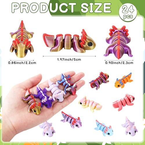 24-Pack 3D Printed Articulated Axolotl Figures – Flexible Fidget Toys for Stress Relief, Party Favors, and Desk Decor